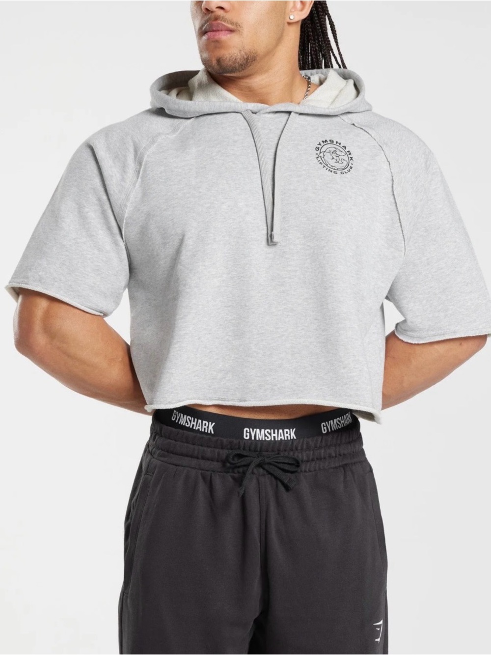 Gymshark Men's Lifting Club Cropped Short Sleeve Hoodie - Light Grey - S (NWOT)
